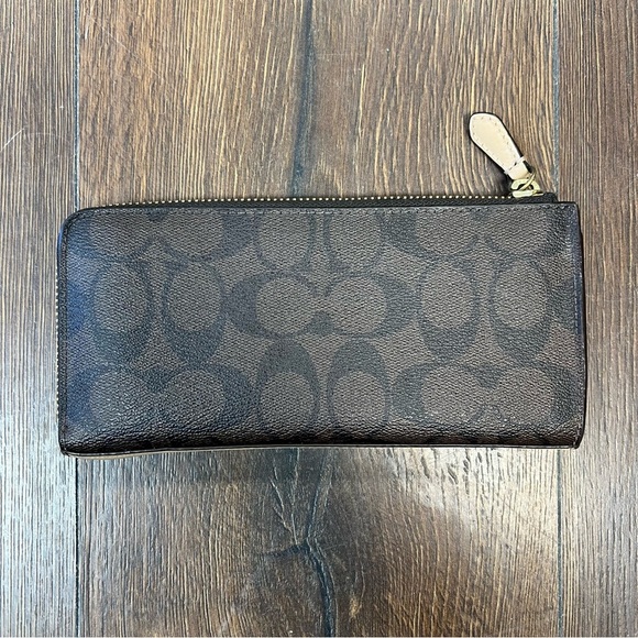 Coach Signature Brown Large Zip Around Zip Wallet - Picture 4 of 7